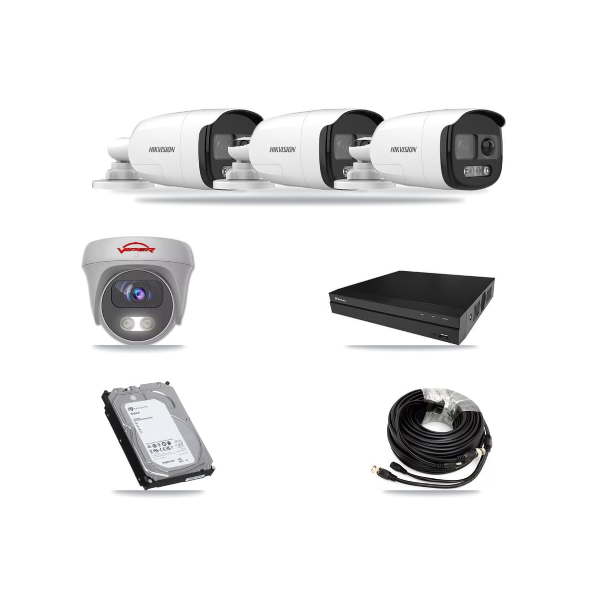 8-Channel 5MP CCTV Kit — 3 DS-2CE12KF3T Bullet + 1 White VIPER-5MP-3K Cameras + 6TB Recording (PXD-5208AN Recorder) - Image 1