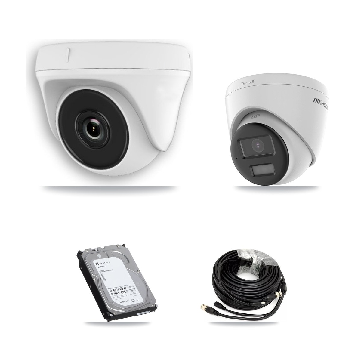 Prolux PXD-5208AN-4KL-X-8P 8-Channel DVR CCTV Kit — 1× Hikvision DS-2CE78U0T-LPTS 4K Turret + 5× HDT-2MP-N20W-2.8MM White 2MP Dome Cameras + 6TB HDD - Image 1