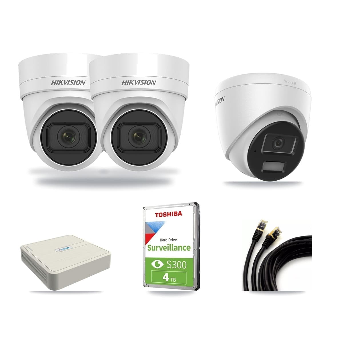 Hikvision & HiLook 8-Channel 4MP CCTV Kit — 1 DS-2CD1343G2 + 2 DS-2CD2H45FWD Turret Cameras + 4TB Recording - Image 1