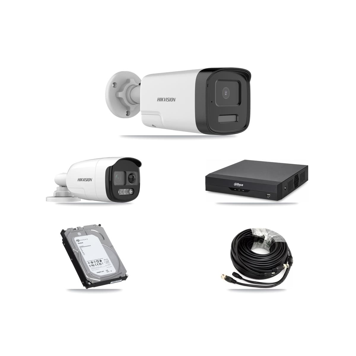 Hikvision & Dahua 4-Channel 5MP CCTV Kit — 1 DS-2CE12KF3T + 2 DS-2CE17K0T Bullet Cameras + 6TB Recording