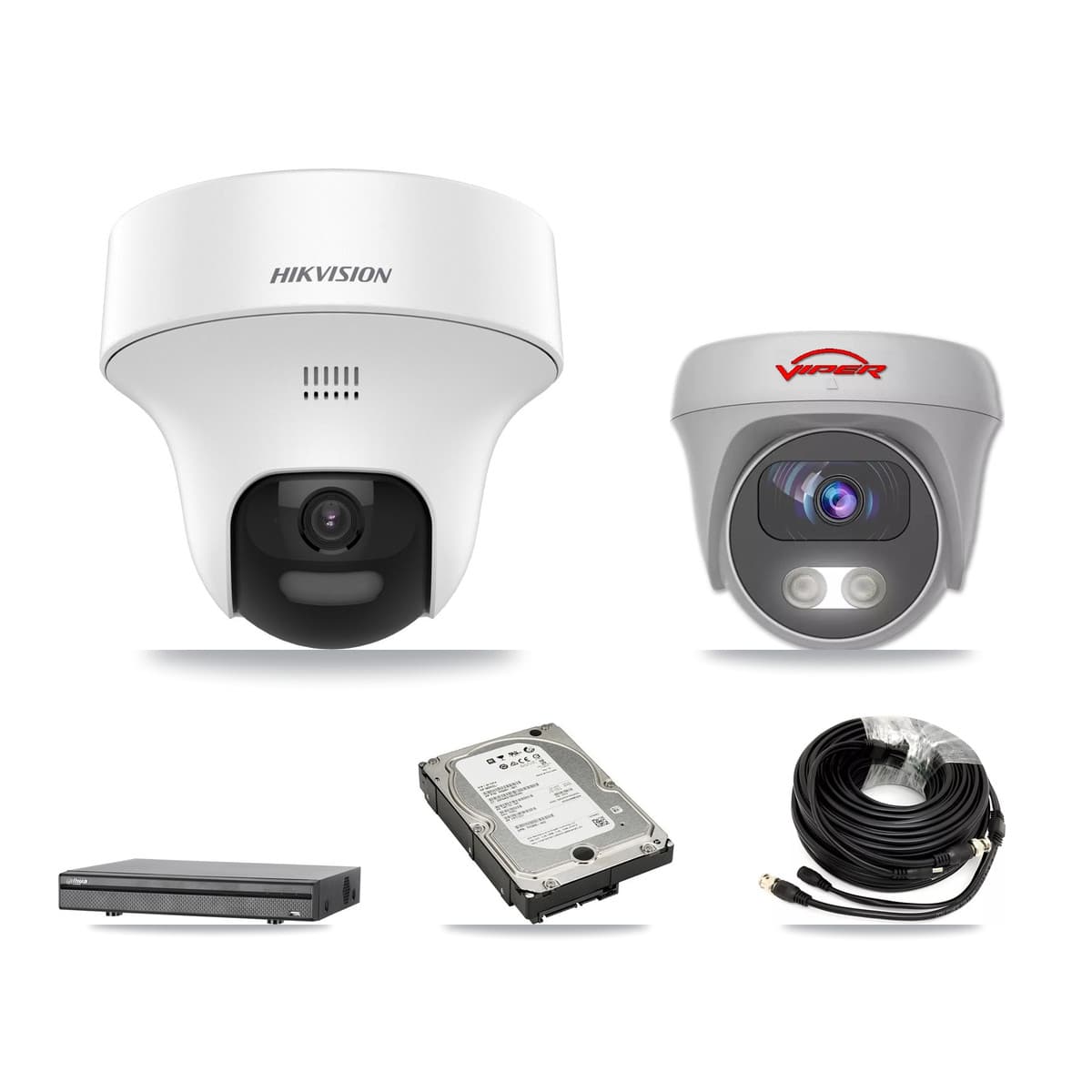 8-Channel 5MP CCTV Kit — 3 DS-2CE70K0T Turret + 1 White VIPER-5MP-3K Cameras + 5TB Recording (DH-XVR5108H Recorder)