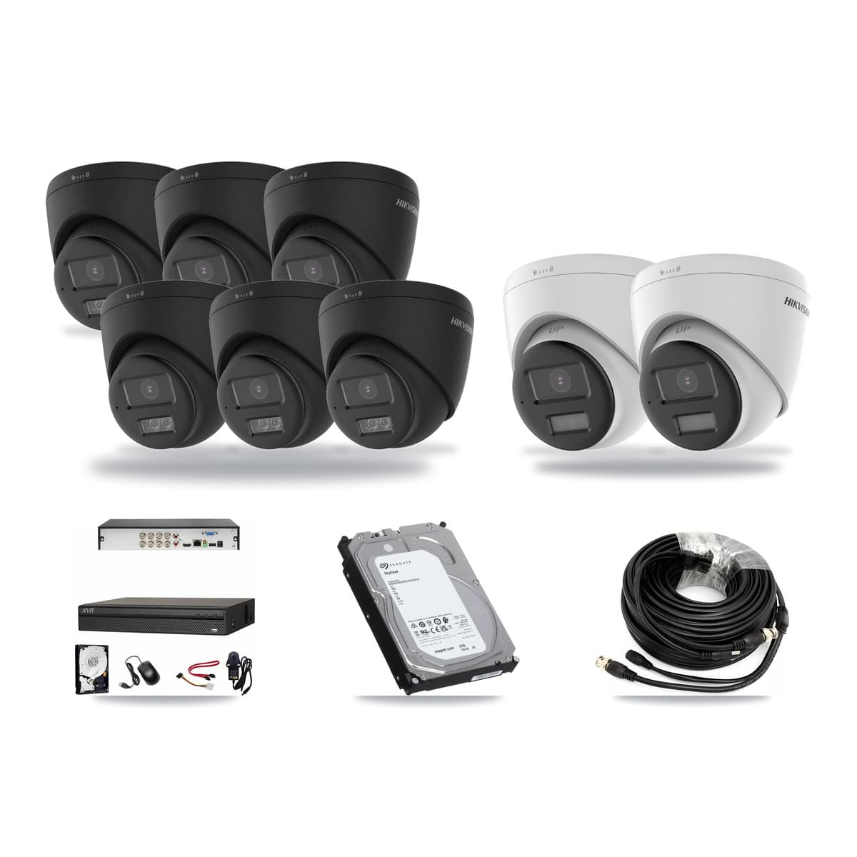 Hikvision & Dahua 8-Channel 4K CCTV Kit — 2 DS-2CE78U0T + 6 DS-2CE78U0T Turret Cameras + 6TB Recording - Image 1