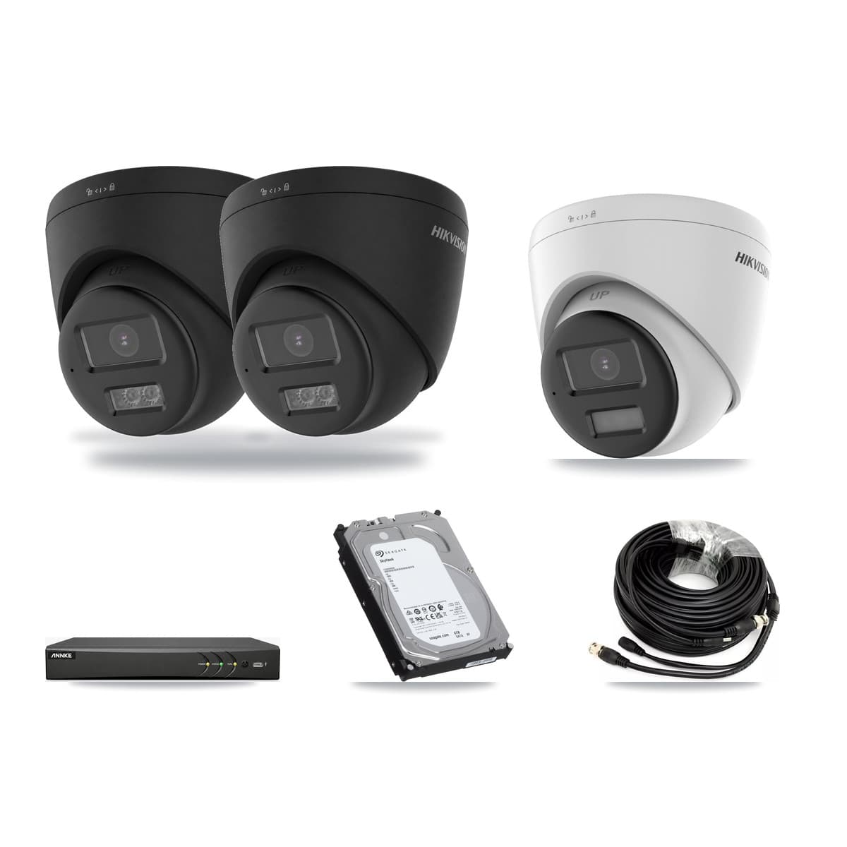 Hikvision & ANNKE 4-Channel 4K CCTV Kit — 1 DS-2CE78U0T + 2 DS-2CE78U0T Turret Cameras + 6TB Recording - Image 1