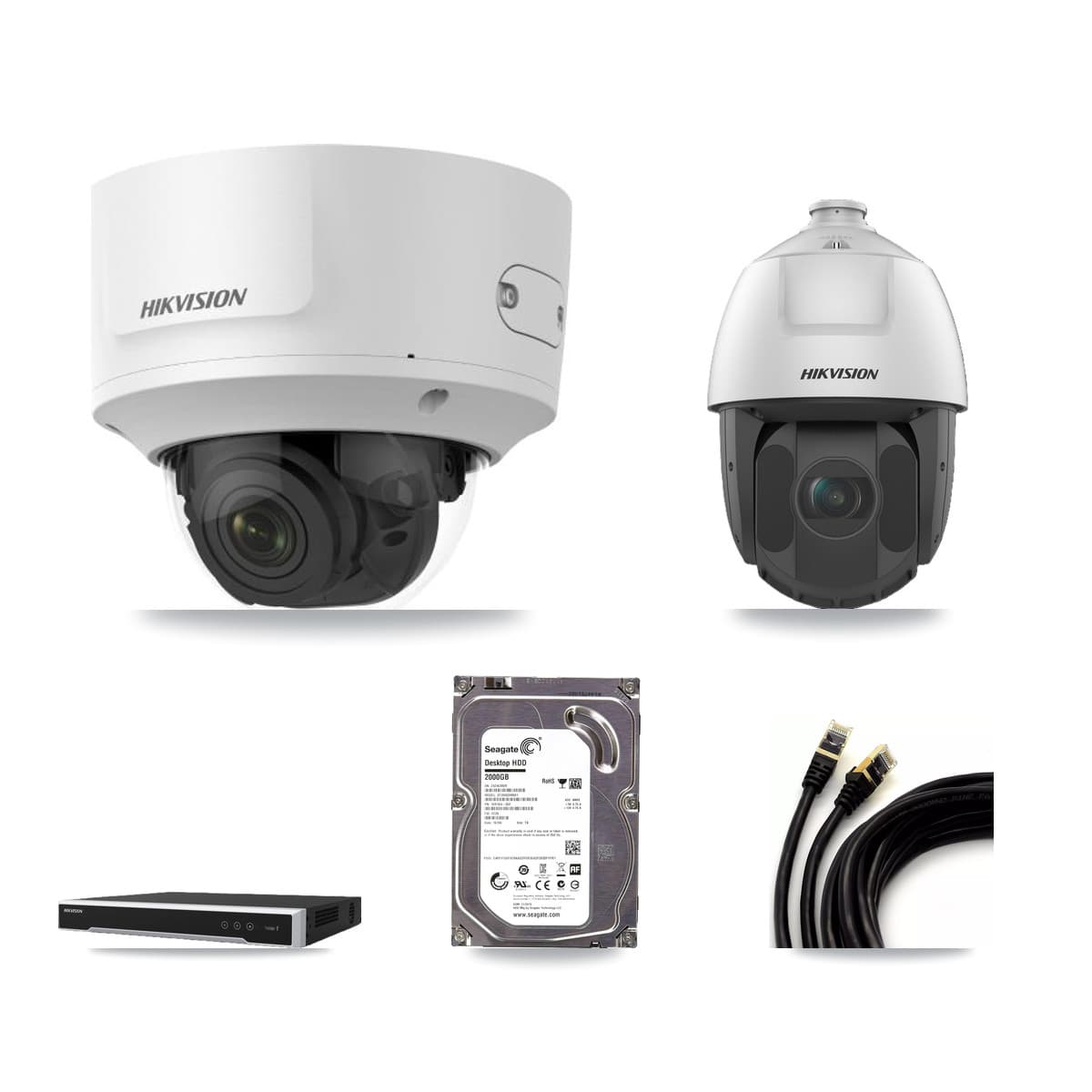 Hikvision 8-Channel 2MP CCTV Kit — 2 Dome + 1 PTZ Cameras + 2TB Recording (DS-7608NI-M2 Recorder)