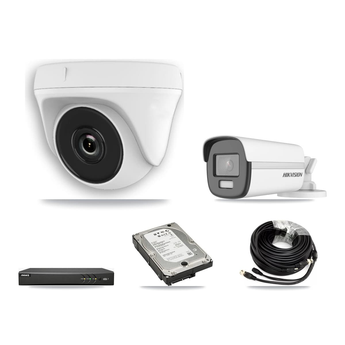 Hikvision & ANNKE 4-Channel 2MP – 4K CCTV Kit — 1 4K Bullet + 3 2MP Dome Cameras + 5TB Recording