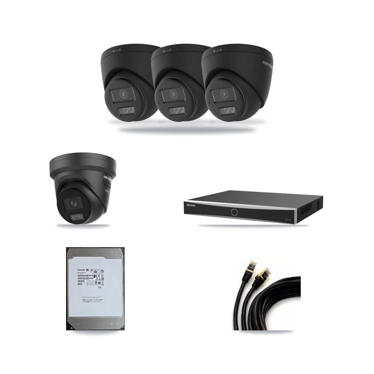 Hikvision 16-Channel 4K CCTV Kit — 3 Black DS-2CD1383G2 + 1 Black DS-2CD2387G3 Turret Cameras + 14TB Recording - Image 1