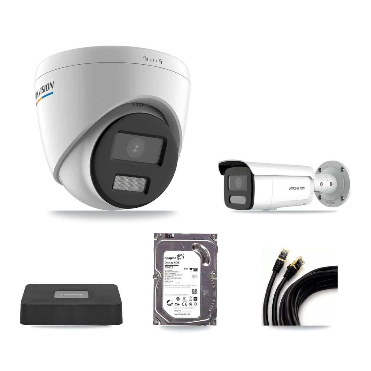 Hikvision & Tiandy 4-Channel 2MP – 4MP CCTV Kit — 1 2MP Turret + 1 4MP Bullet Cameras + 2TB Recording