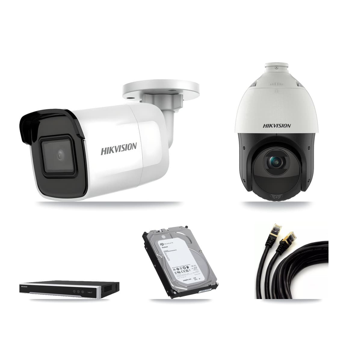Hikvision 8-Channel 4MP – 4K CCTV Kit — 2 4K Bullet + 1 4MP PTZ Cameras + 6TB Recording (DS-7608NI-M2 Recorder) - Image 1