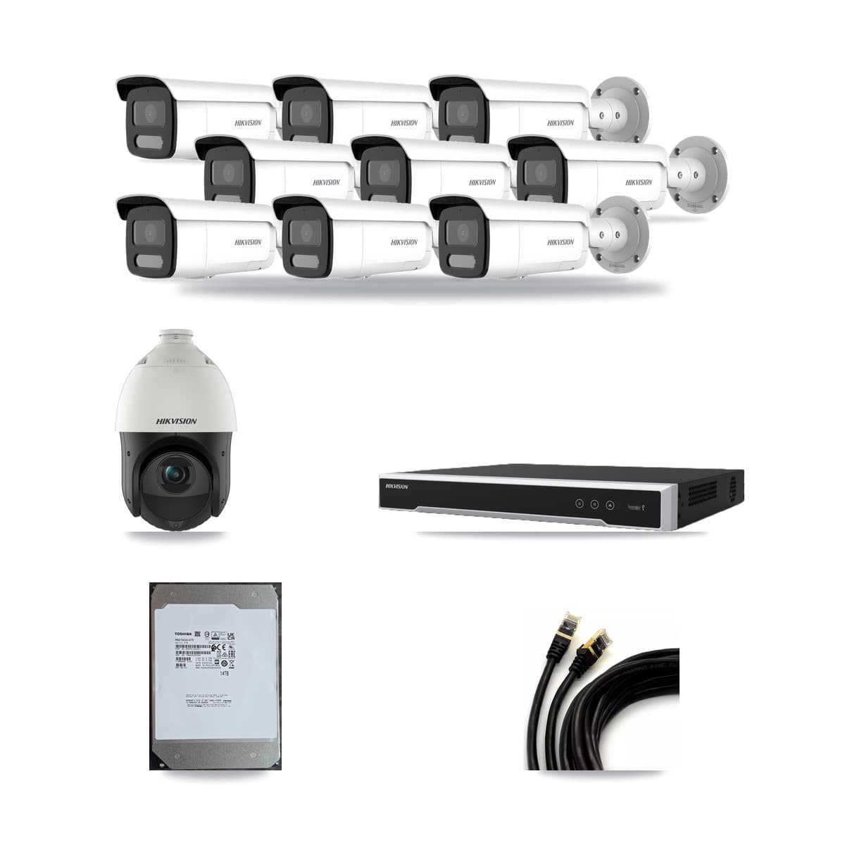 Hikvision 16-Channel 4MP CCTV Kit — 9 Bullet + 1 PTZ Cameras + 14TB Recording (DS-7616NI-M2 Recorder) - Image 1