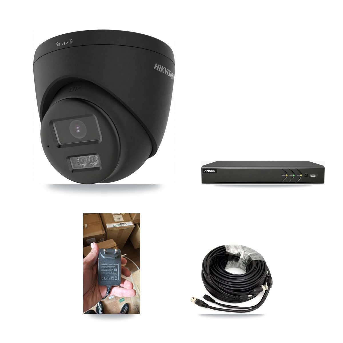 Hikvision & ANNKE 4-Channel 4K CCTV Kit — 1 Black Turret Camera + 3TB Recording