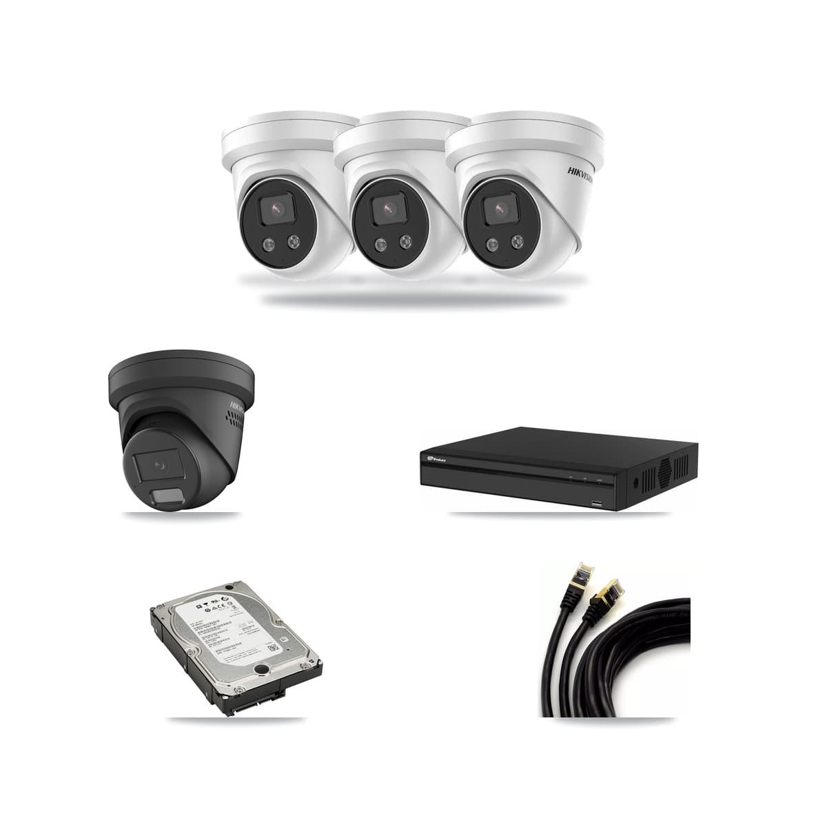 Hikvision & Prolux 4-Channel 4MP – 5MP CCTV Kit — 1 Black 4MP + 3 5MP Turret Cameras + 5TB Recording - Image 1