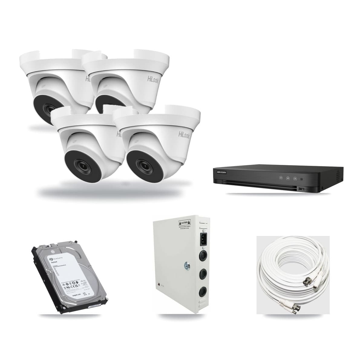 HiLook & Hikvision 4-Channel 4MP CCTV Kit — 4 Turret Cameras + 6TB Recording (IDS-7204HUHI Recorder) - Image 1