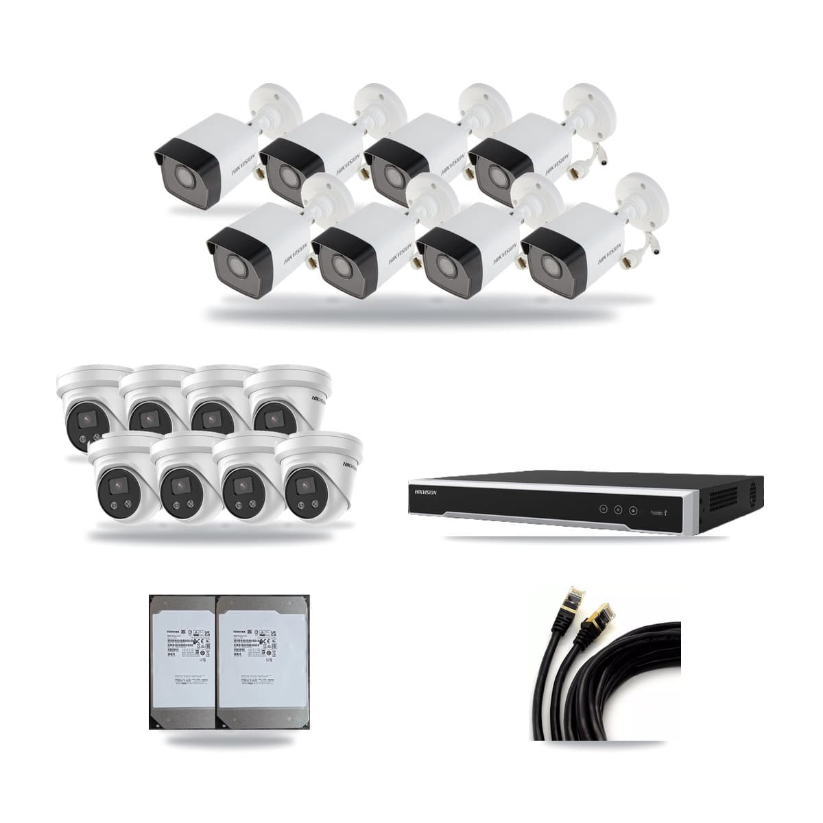 Hikvision 16-Channel 5MP CCTV Kit — 8 Bullet + 8 Turret Cameras + 2× 14TB Recording (DS-7616NI-M2 Recorder) - Image 1