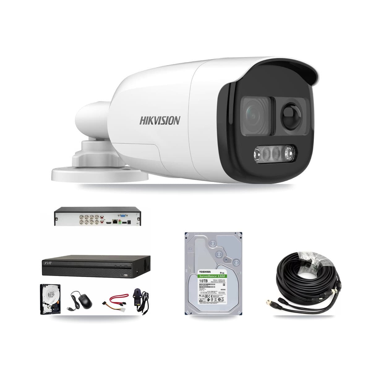 Hikvision & Dahua 8-Channel 5MP CCTV Kit — 7 DS-2CE12KF3T Bullet Cameras + 10TB Recording (XVR-3108AD Recorder)