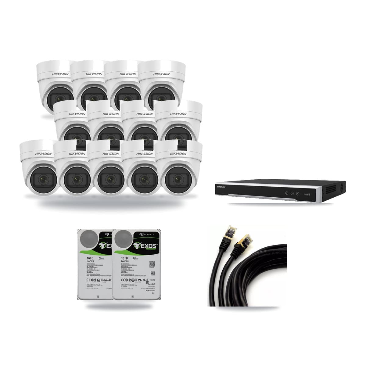 Hikvision 16-Channel 4K CCTV Kit — 13 DS-2CD2H83G0 Turret Cameras + 2× 16TB Recording (DS-7616NI-M2 Recorder) - Image 1