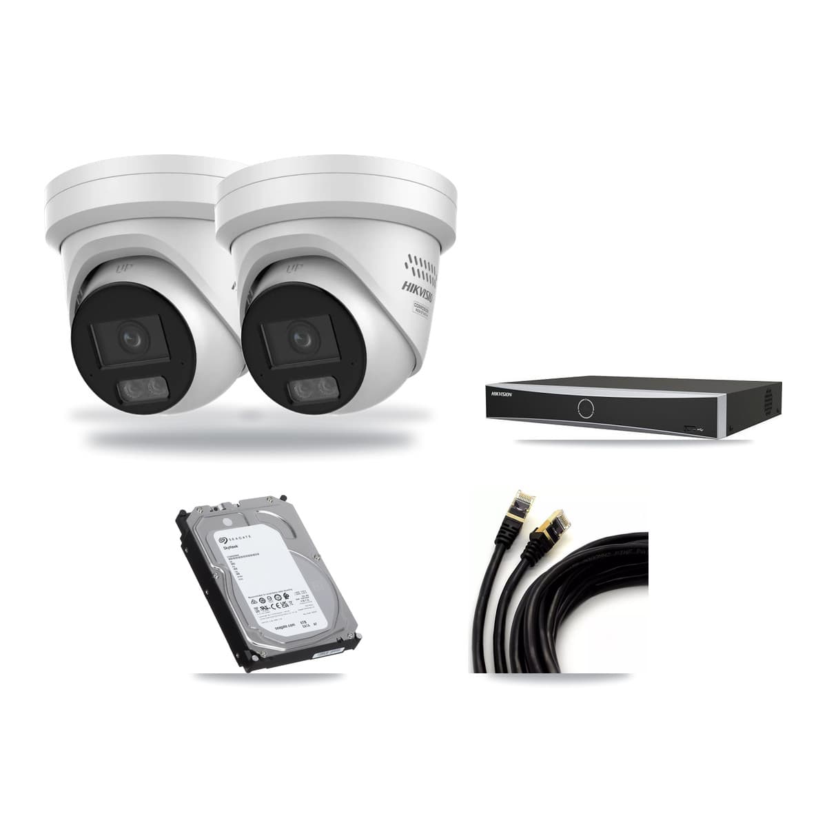 Hikvision 4-channel CCTV kit: 2 cameras (2× 4MP Turret), 6TB hard drive