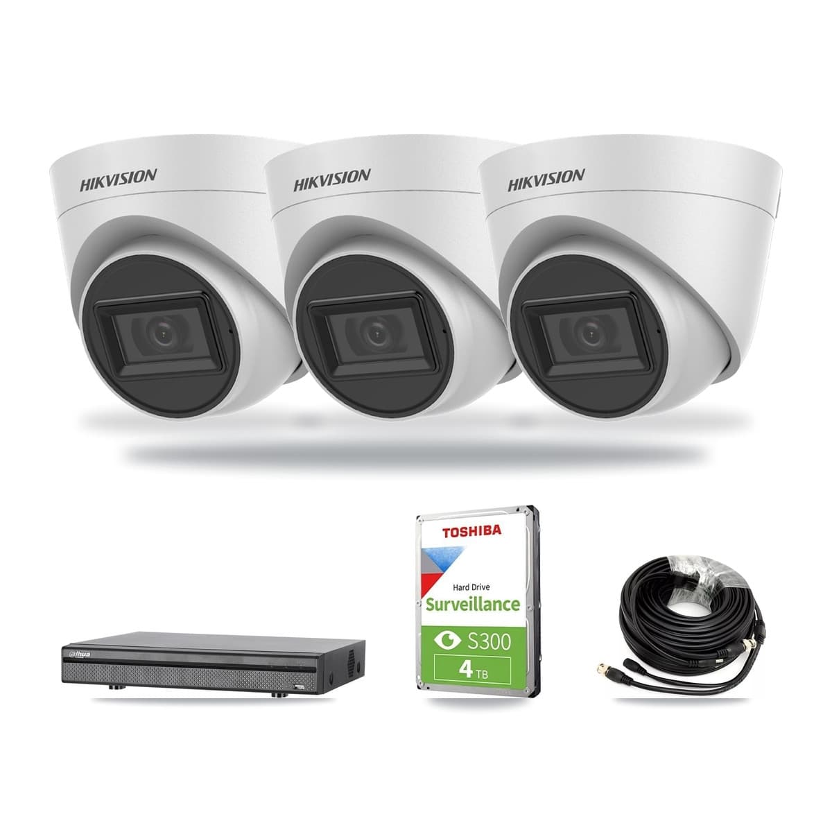 Hikvision & Dahua 8-Channel 5MP CCTV Kit — 3 White Turret Cameras + 4TB Recording - Image 1