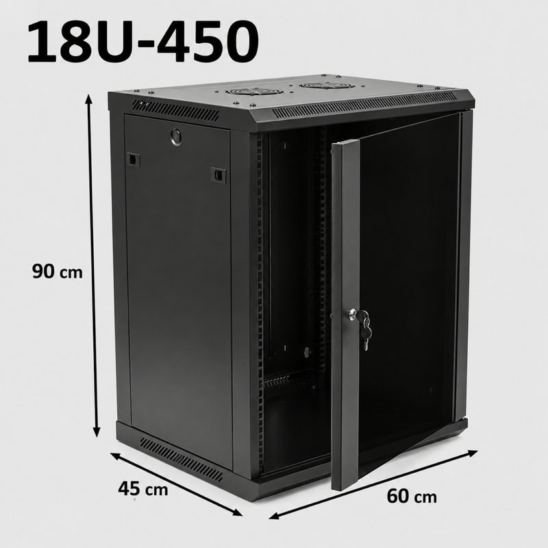 19" 18U 450mm Network Data Cabinet - Wall-Mount Rack for LAN & Switches