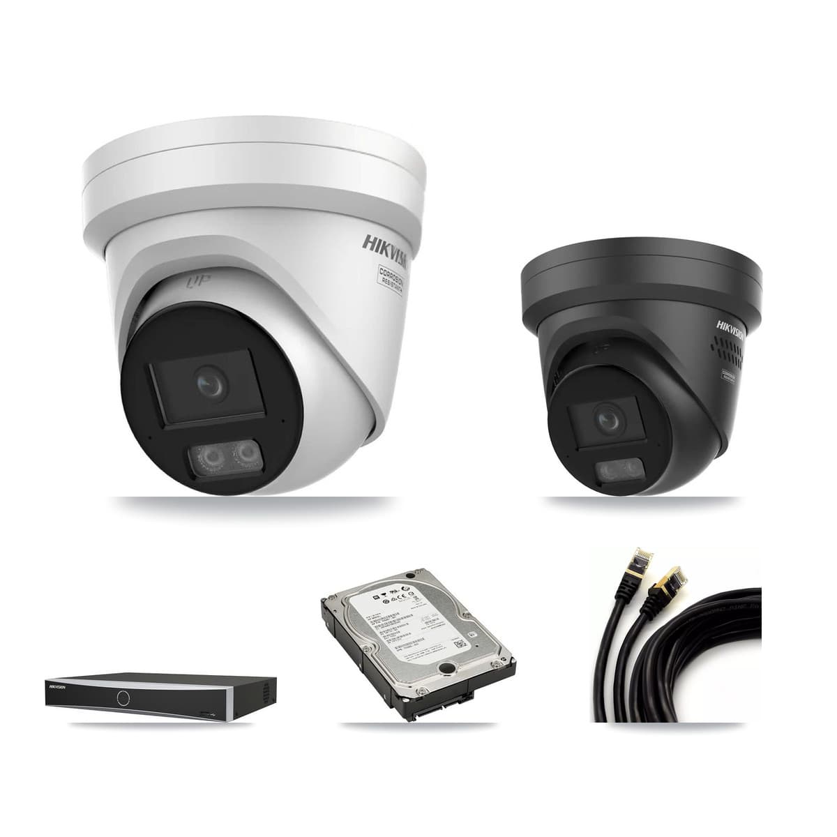 Hikvision 4-Channel 4K CCTV Kit — 1 + 1 Black Turret Cameras + 5TB Recording - Image 1