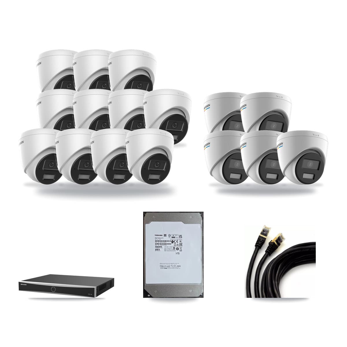 Hikvision 16-Channel 2MP – 4MP CCTV Kit — 5 2MP + 11 4MP Turret Cameras + 14TB Recording (DS-7616NXI Recorder) - Image 1
