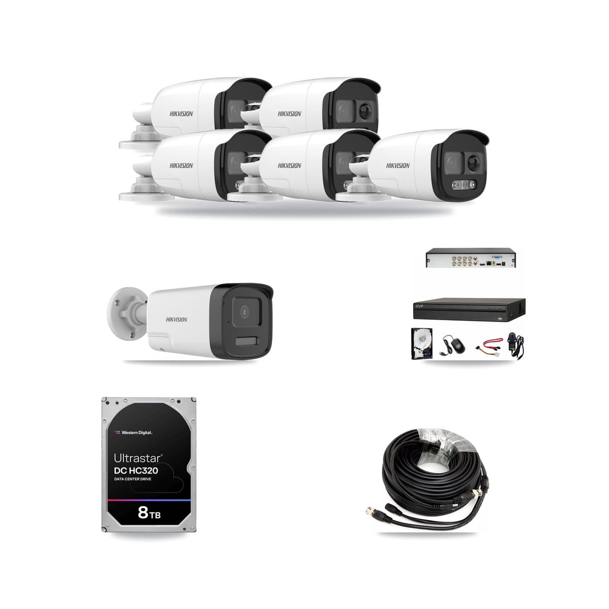 Hikvision & Dahua 8-Channel 5MP CCTV Kit — 5 DS-2CE12KF3T + 1 DS-2CE17K0T Bullet Cameras + 8TB Recording - Image 1