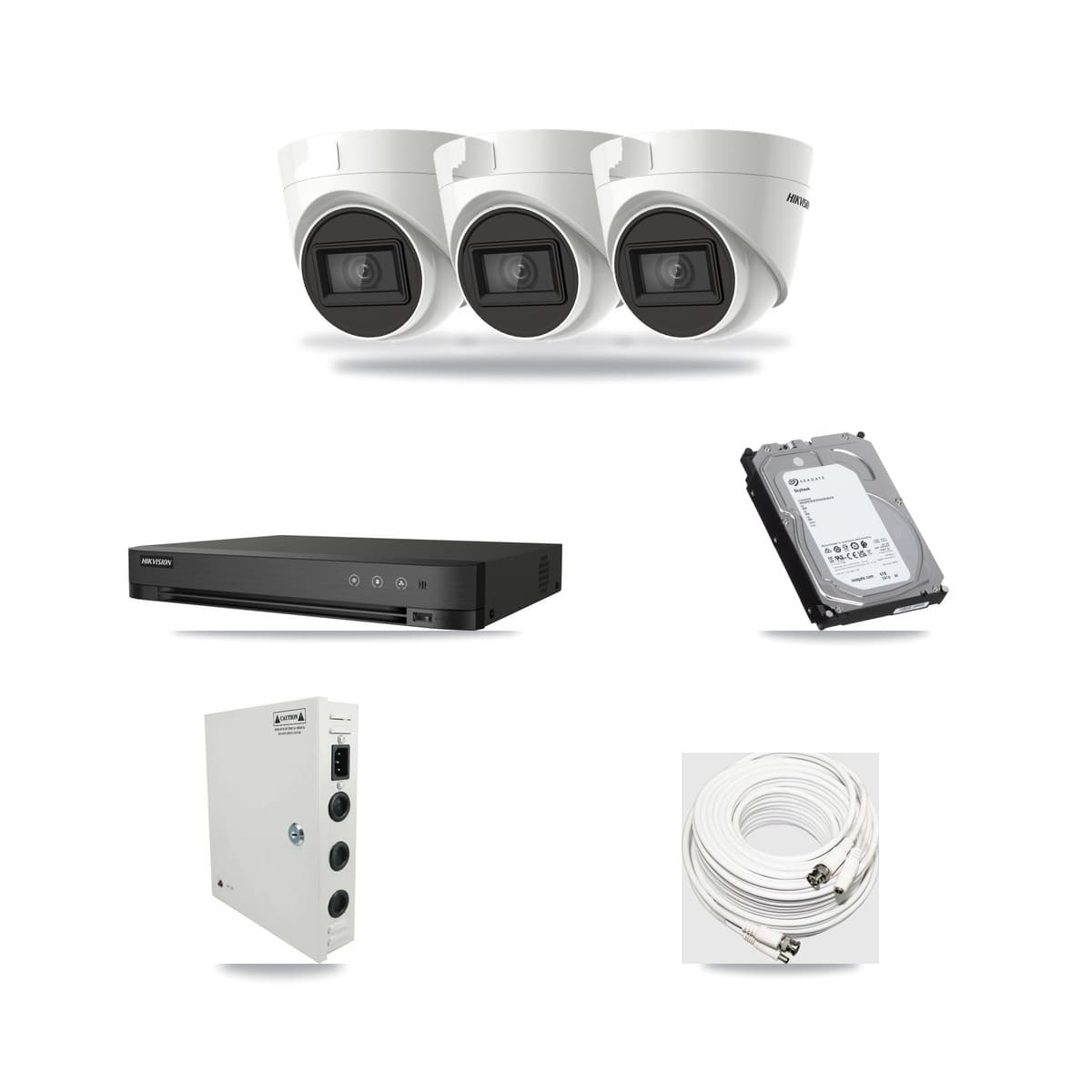 Hikvision 4-Channel 4K CCTV Kit — 3 DS-2CE78U1T Turret Cameras + 6TB Recording (IDS-7204HUHI Recorder) - Image 1