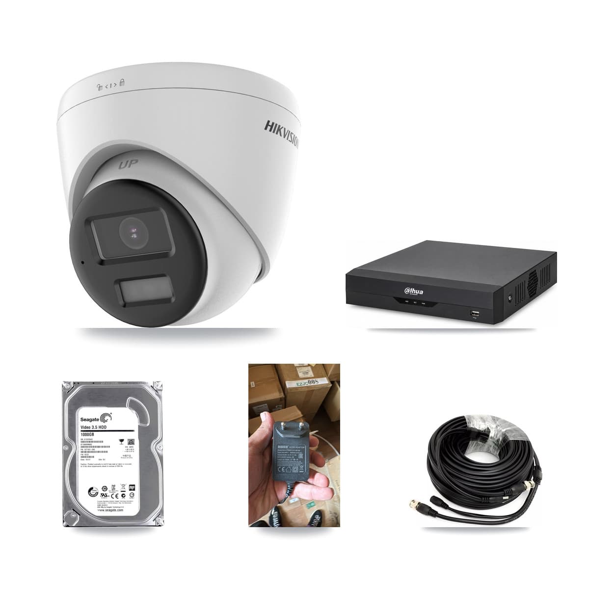 Hikvision & Dahua 4-Channel 5MP CCTV Kit — 1 DS-2CE78K0T-LPTS Turret Camera + 1TB Recording (DH-XVR5104HS-4KL-I2 Recorder) - Image 1