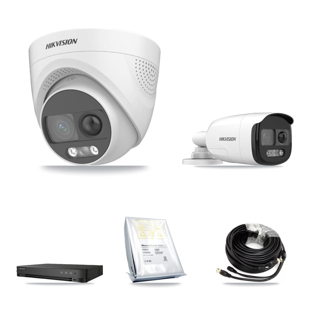 Hikvision 8-Channel 5MP CCTV Kit — 2 DS-2CE12KF3T-PIRXO Bullet + 4 DS-2CE72KF3T-PIRXO Turret Cameras + 8TB Recording (IDS-7208HUHI-M1/E Recorder)