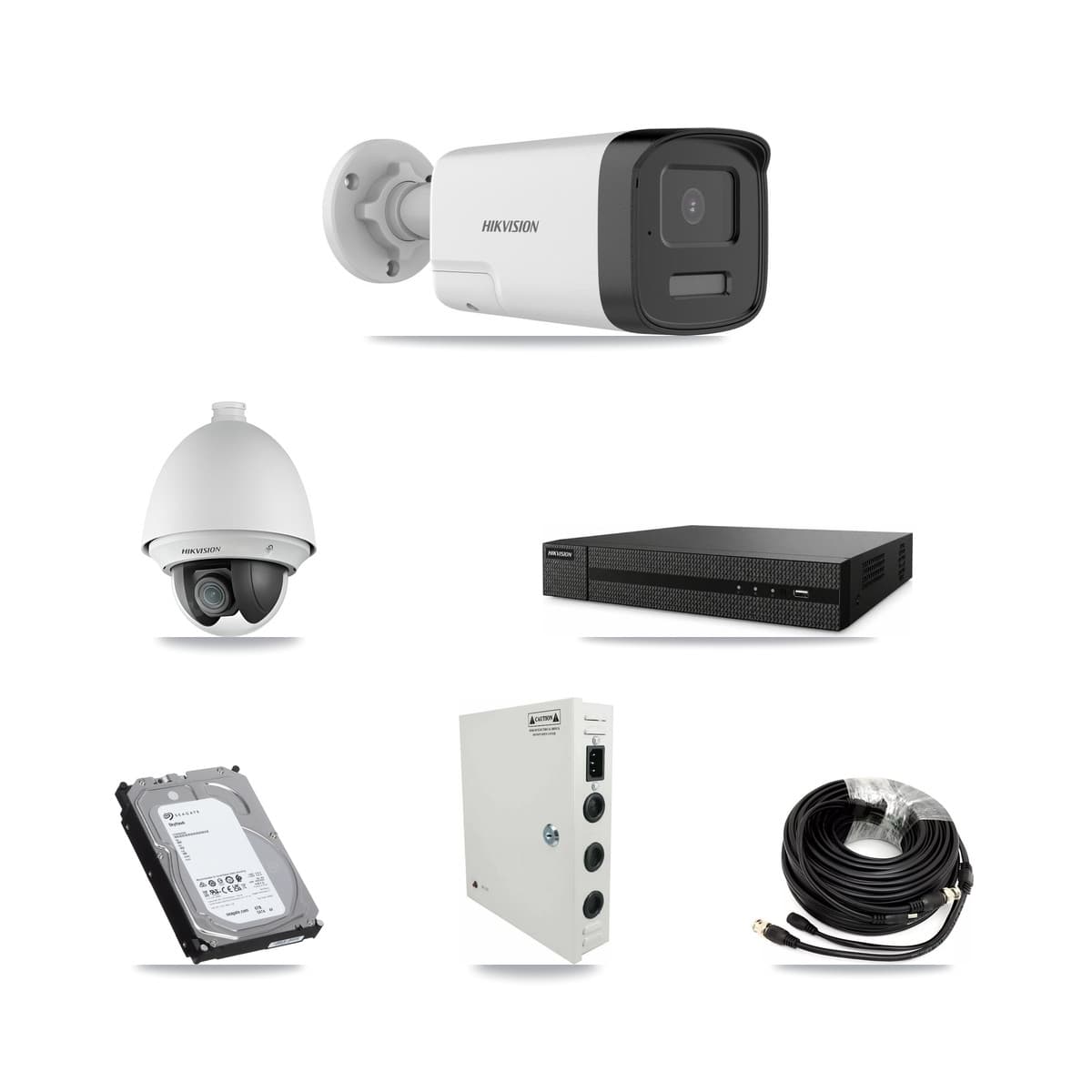 Hikvision 8-Channel 2MP – 5MP CCTV Kit — 1 DS-2AE4225T 2MP PTZ + 4 DS-2CE17K0T 5MP Bullet Cameras + 6TB Recording (DVR-8CH Recorder)