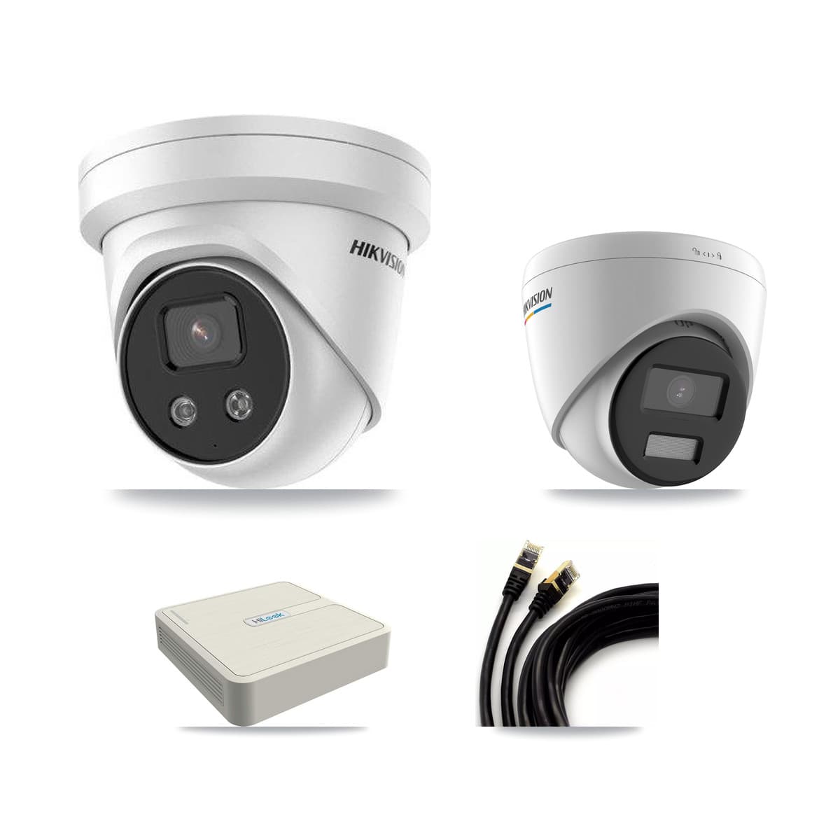 Hikvision & HiLook 8-Channel 2MP – 5MP CCTV Kit — 1 2MP + 2 5MP Turret Cameras + 3TB Recording (NVR-108H-D Recorder)
