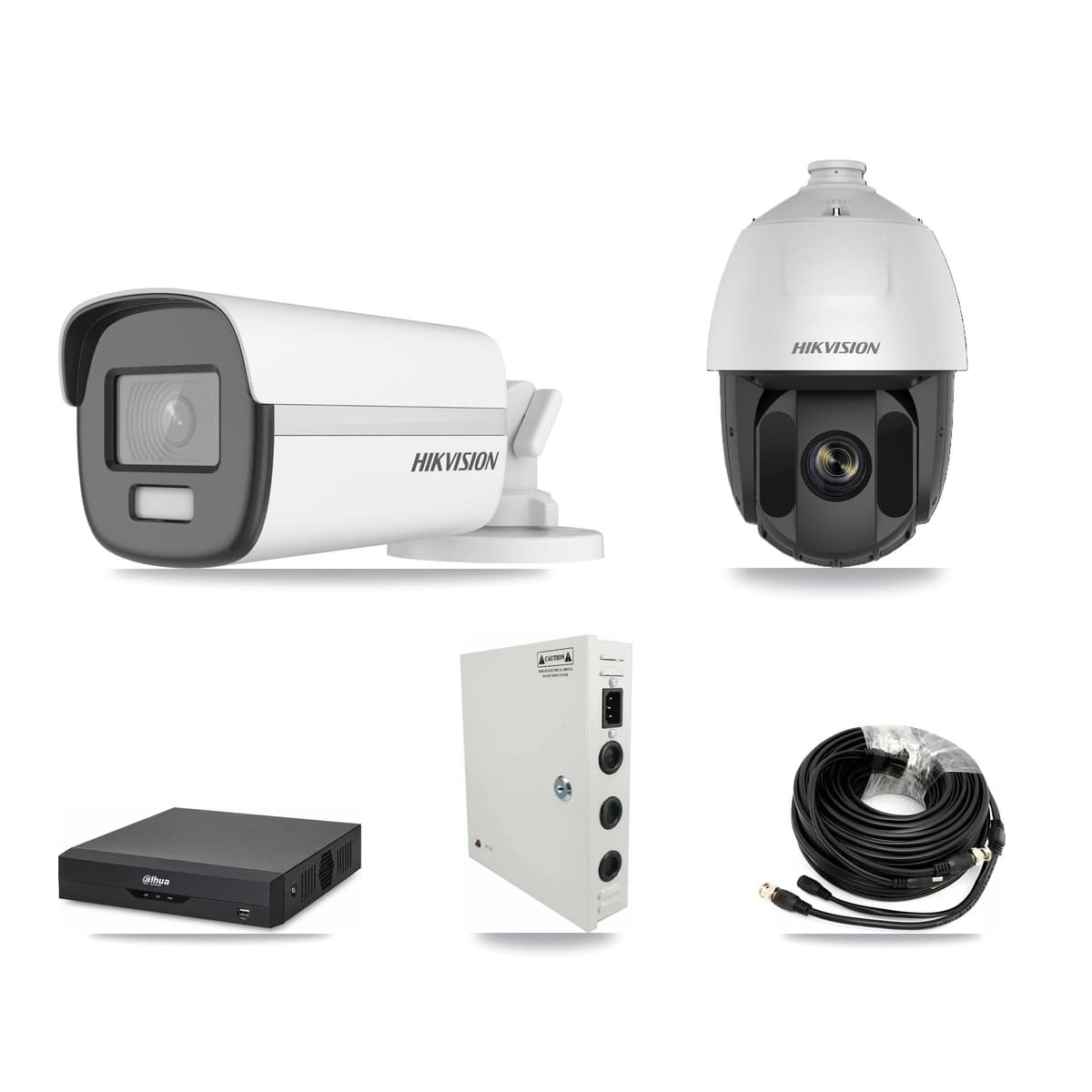 Hikvision & Dahua 4-Channel 2MP – 4K CCTV Kit — 1 2MP PTZ + 3 4K Bullet Cameras + 8TB Recording - Image 1