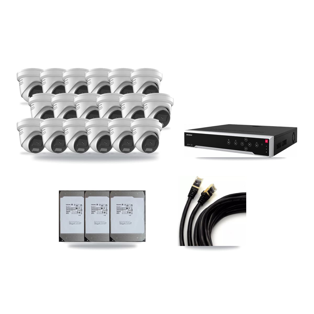 Hikvision 32-Channel 4K CCTV Kit — 18 DS-2CD2387G2H Turret Cameras + 3× 14TB Recording - Image 1