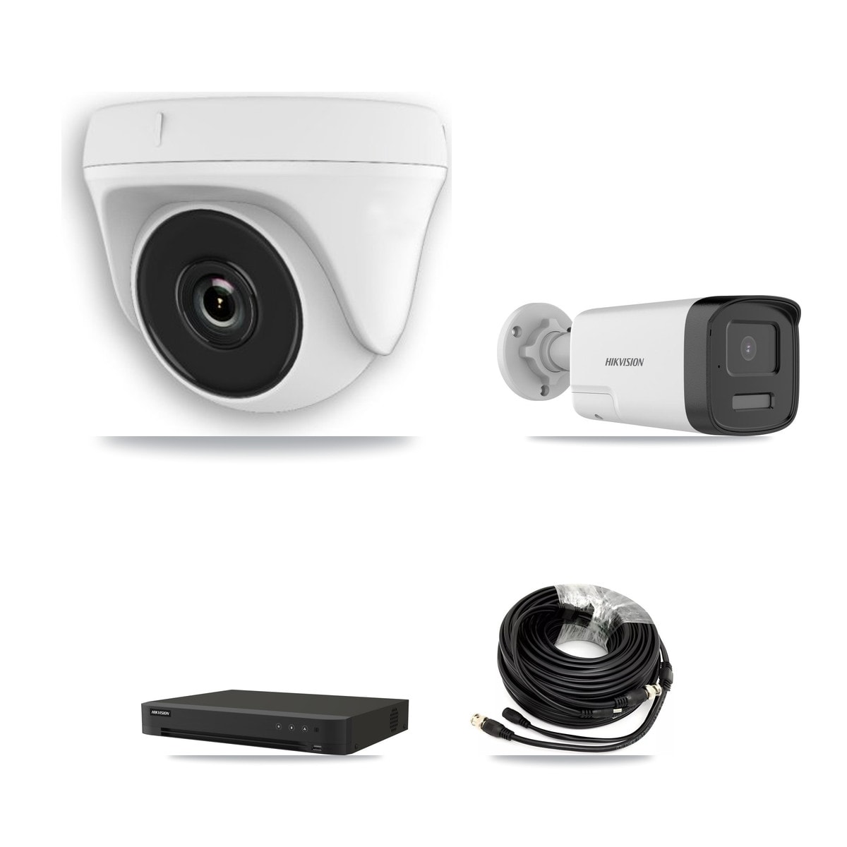 Hikvision 8-Channel 2MP – 5MP CCTV Kit — 1 DS-2CE17K0T-LXTS 5MP Bullet + 3 White HDT-2MP-N20W-2.8MM 2MP Dome Cameras + 3TB Recording (IDS-7208HUHI-M1/XT Recorder) - Image 1