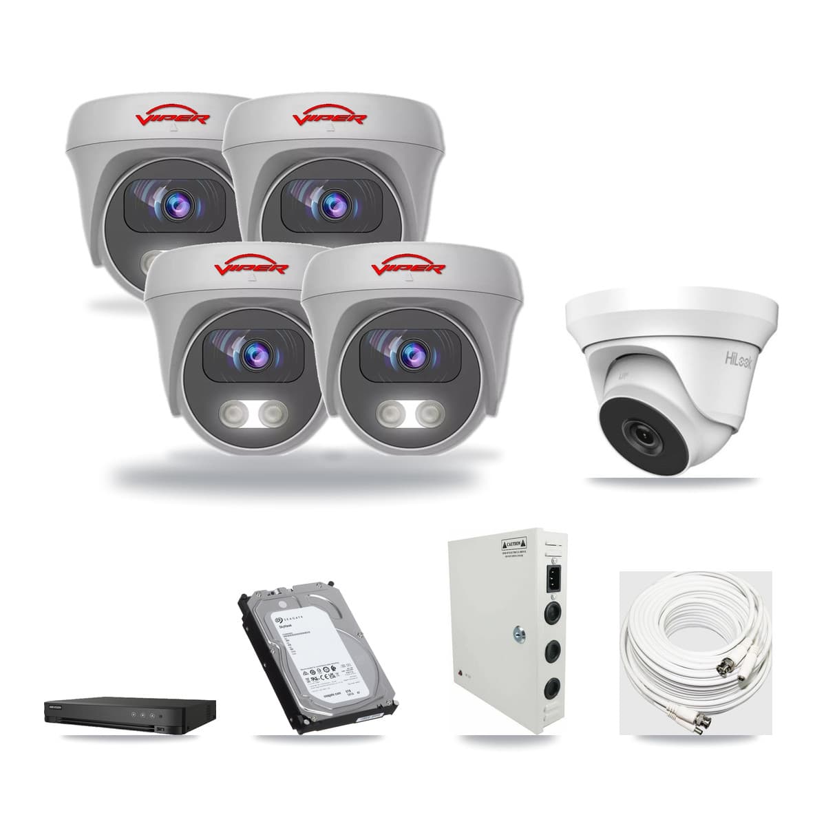 8-Channel 4MP – 5MP CCTV Kit — 1 4MP Turret + 4 White 5MP Cameras + 6TB Recording (IDS-7208HQHI Recorder) - Image 1