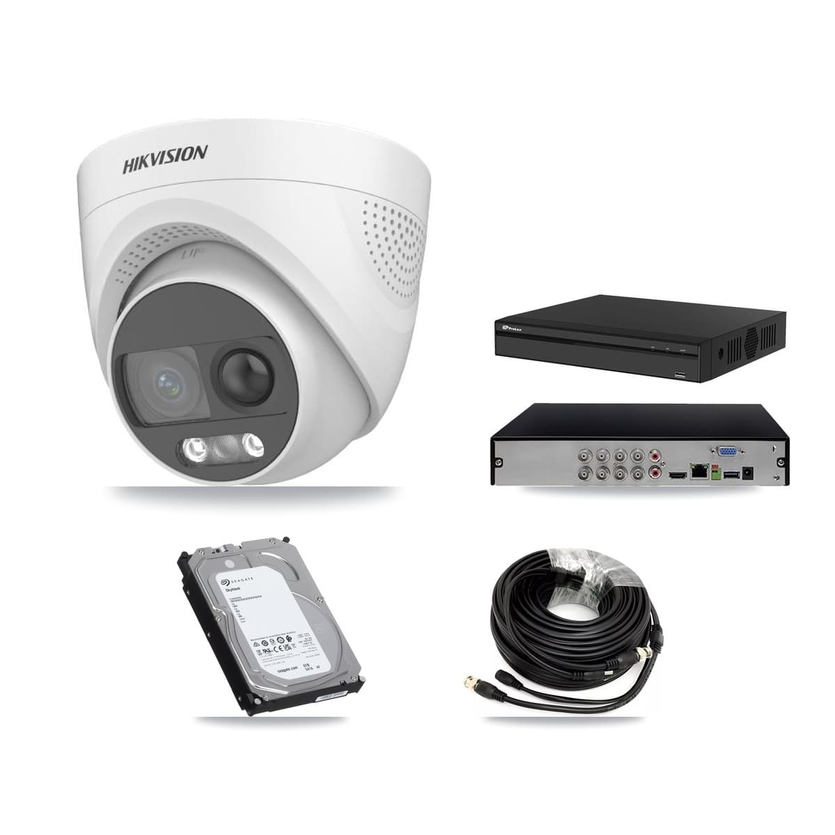 Hikvision & Prolux 8-Channel 5MP CCTV Kit — 6 DS-2CE72KF3T Turret Cameras + 6TB Recording (PXD-5108HS Recorder)