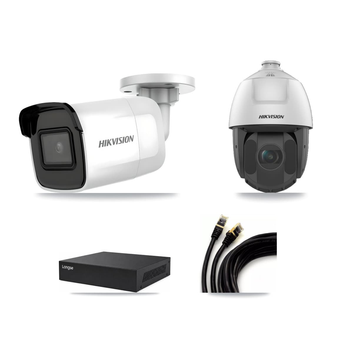 Hikvision & Longse 8-Channel 2MP – 4K CCTV Kit — 3 4K Bullet + 1 2MP PTZ Cameras + 8TB Recording