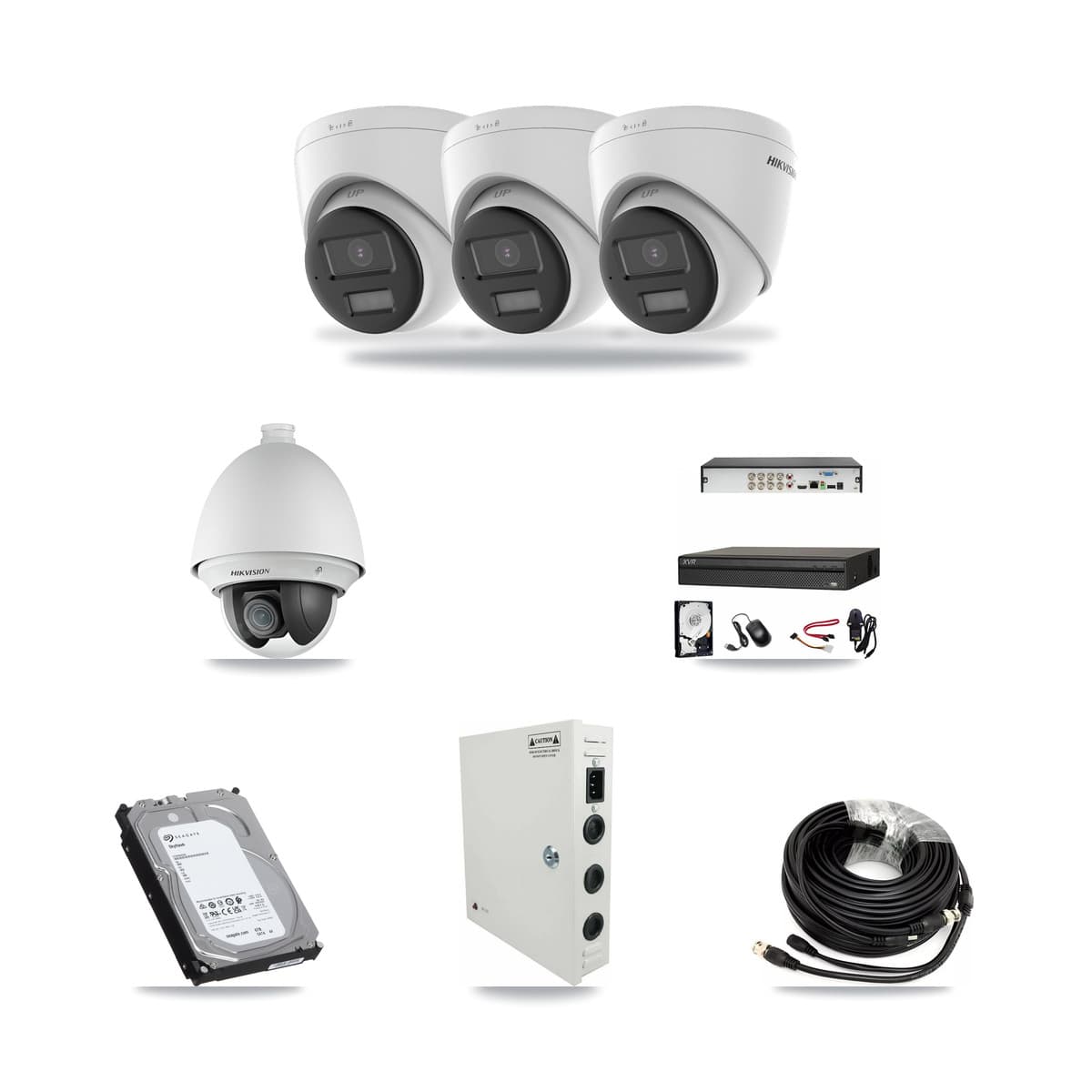 Hikvision & Dahua 8-Channel 2MP – 4K CCTV Kit — 1 2MP PTZ + 3 4K Turret Cameras + 6TB Recording - Image 1