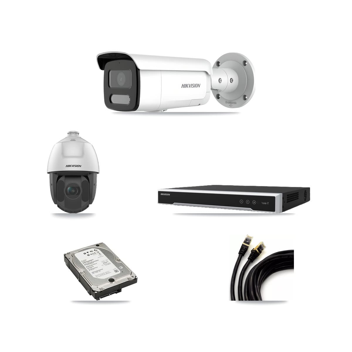 Hikvision 8-Channel 2MP – 4MP CCTV Kit — 3 4MP Bullet + 1 2MP PTZ Cameras + 5TB Recording (DS-7608NI-M2 Recorder)
