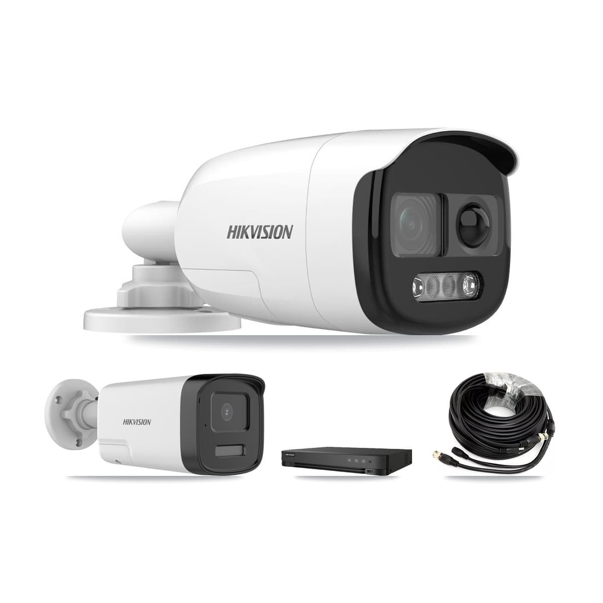Hikvision 8-Channel 5MP CCTV Kit — 1 DS-2CE12KF3T-PIRXO + 1 DS-2CE17K0T-LXTS Bullet Cameras + 3TB Recording (IDS-7208HUHI-M1/E Recorder)