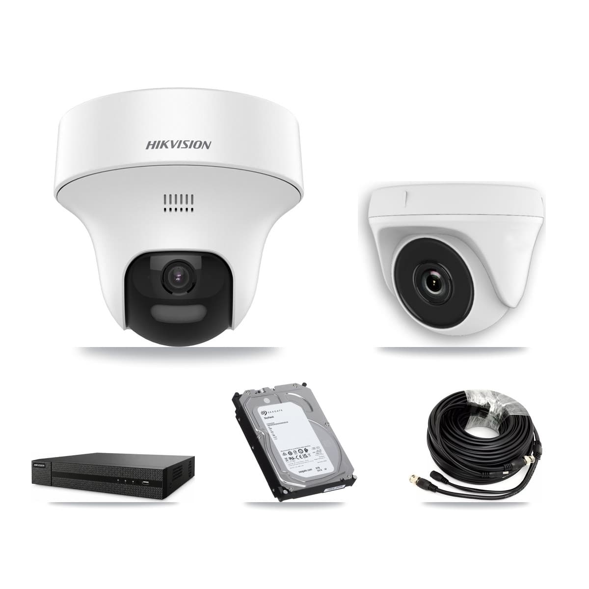Hikvision 8-Channel 2MP – 5MP CCTV Kit — 4 DS-2CE70K0T 5MP Turret + 4 White HDT-2MP-N20W 2MP Dome Cameras + 6TB Recording (DVR-8CH Recorder)