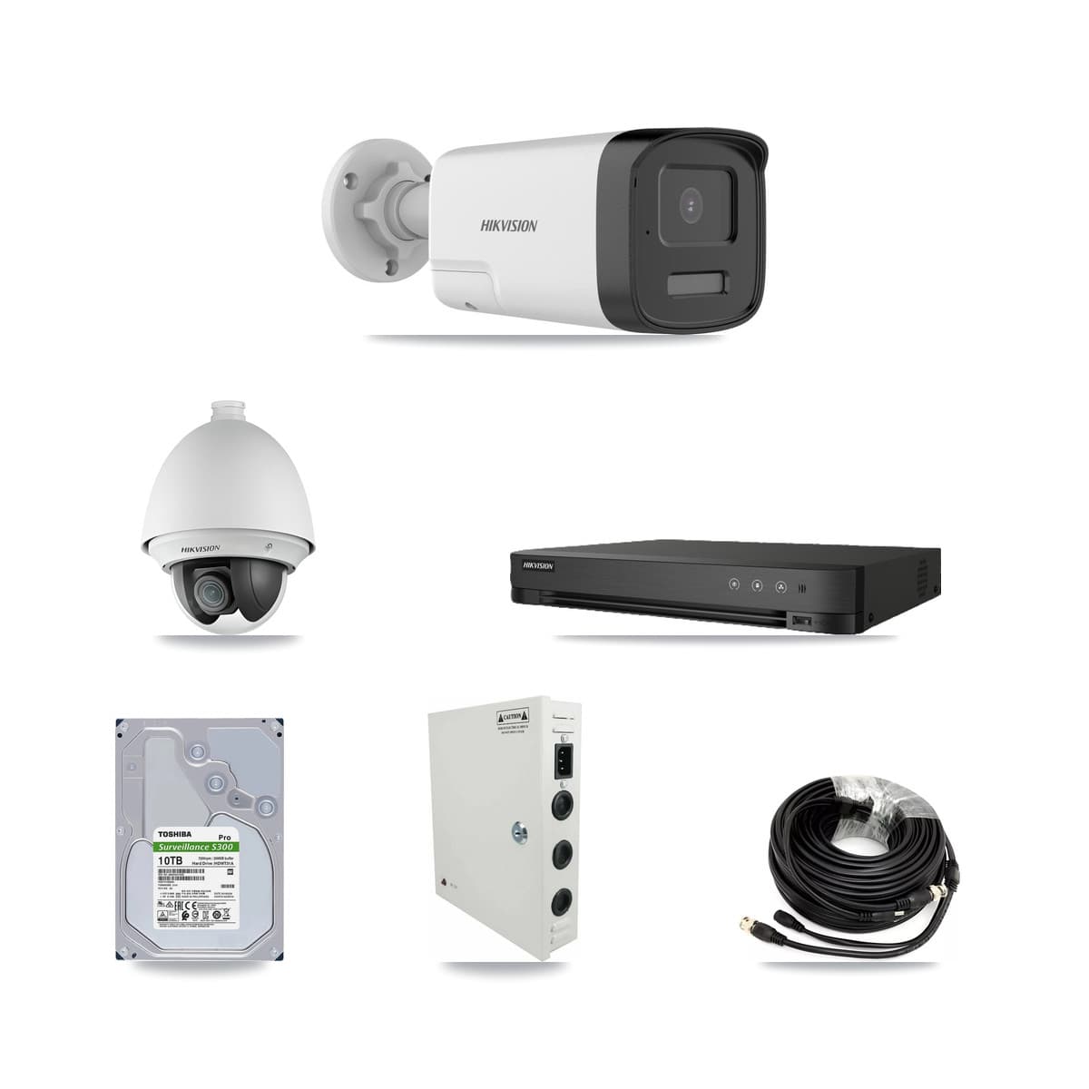Hikvision 8-Channel 2MP – 5MP CCTV Kit — 2 DS-2AE4225T-A 2MP PTZ + 6 DS-2CE17K0T-LXTS 5MP Bullet Cameras + 10TB Recording (IDS-7208HUHI-M1/E Recorder)
