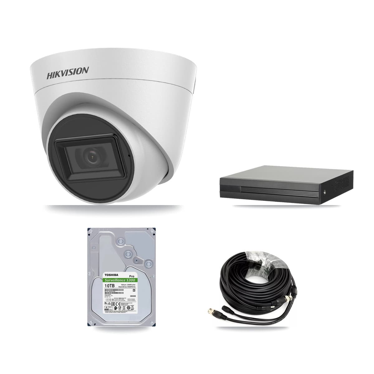 Hikvision 8-Channel 5MP CCTV Kit — 6 White Turret Cameras + 10TB Recording (XVR-3108HS Recorder)