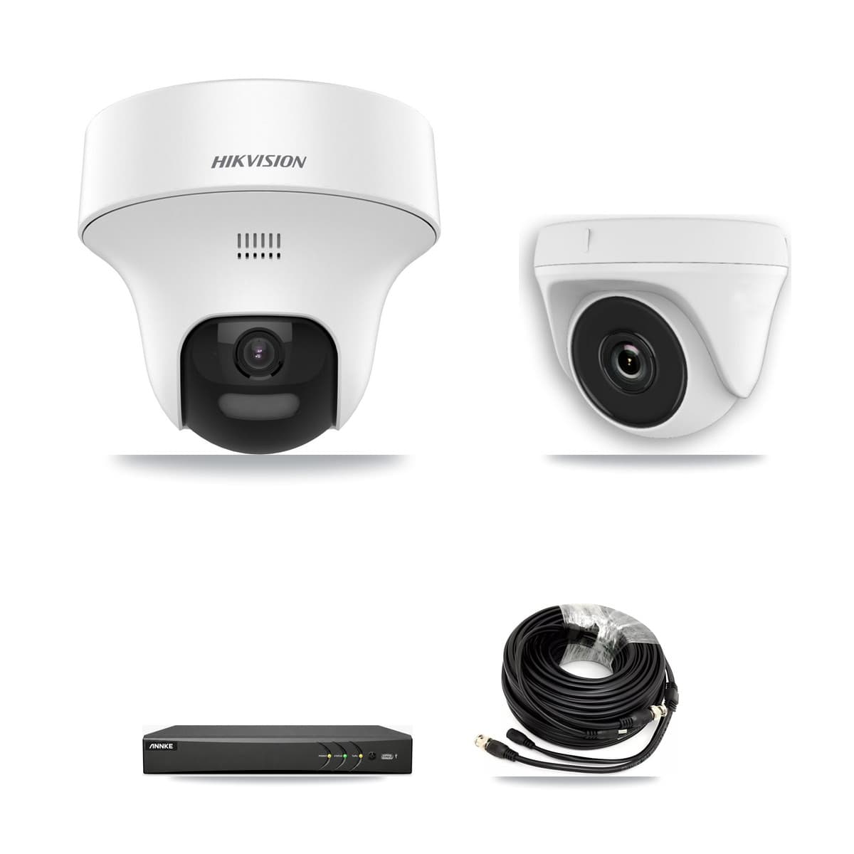 Hikvision & ANNKE 4-Channel 2MP – 5MP CCTV Kit — 2 DS-2CE70K0T 5MP Turret + 1 White HDT-2MP-N20W 2MP Dome Cameras + 3TB Recording