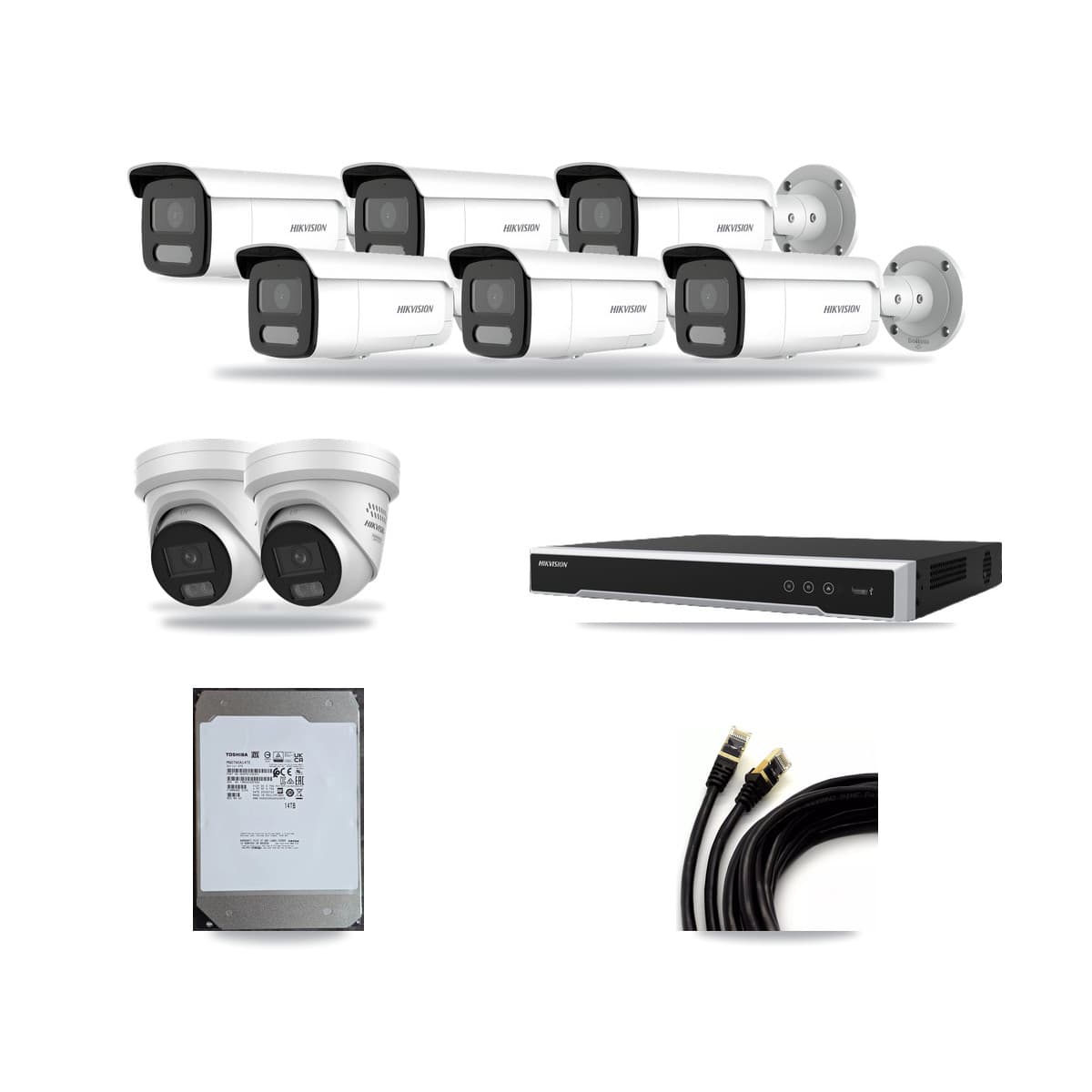 Hikvision 16-Channel 4MP CCTV Kit — 2 DS-2CD2347G3 Turret + 6 DS-2CD2T47G2H Bullet Cameras + 14TB Recording - Image 1