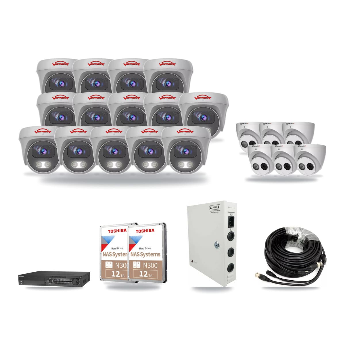 32-Channel 4MP – 5MP CCTV Kit — 6 4MP Turret + 14 5MP Cameras + 2× 12TB Recording - Image 1