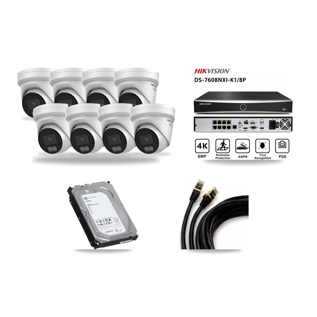 Hikvision 8-channel CCTV kit: 8 cameras (8× 4K Turret), 6TB hard drive