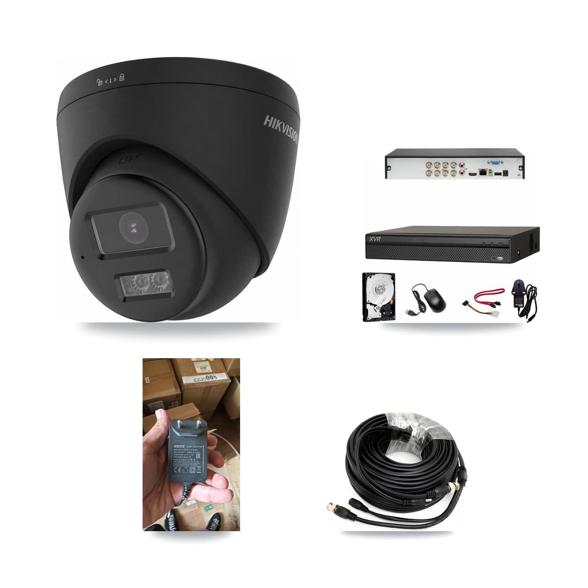 Hikvision & Dahua 8-Channel 4K CCTV Kit — 1 Black Turret Camera + 3TB Recording