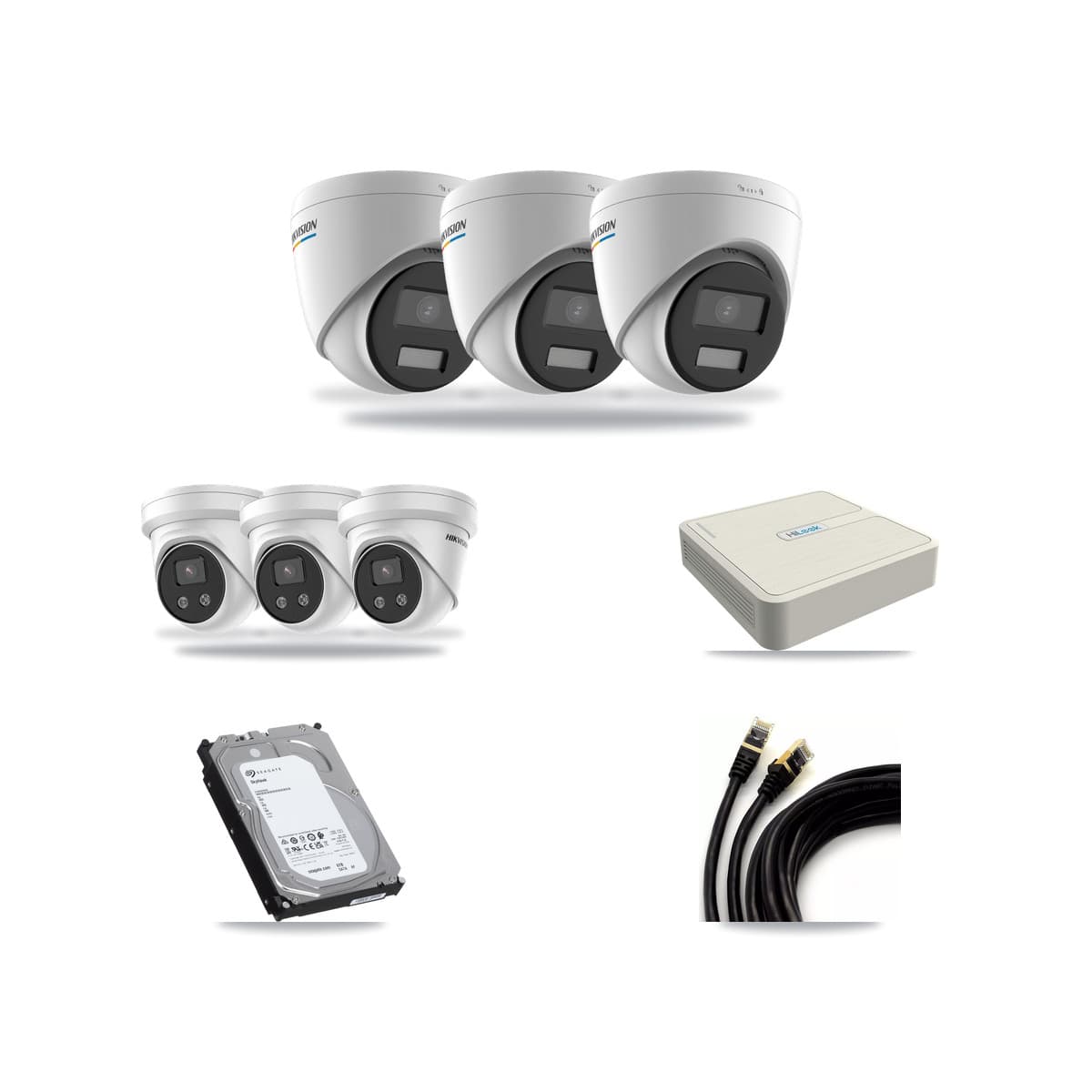 Hikvision & HiLook 8-Channel 2MP – 5MP CCTV Kit — 3 2MP + 3 5MP Turret Cameras + 6TB Recording (NVR-108H-D Recorder) - Image 1