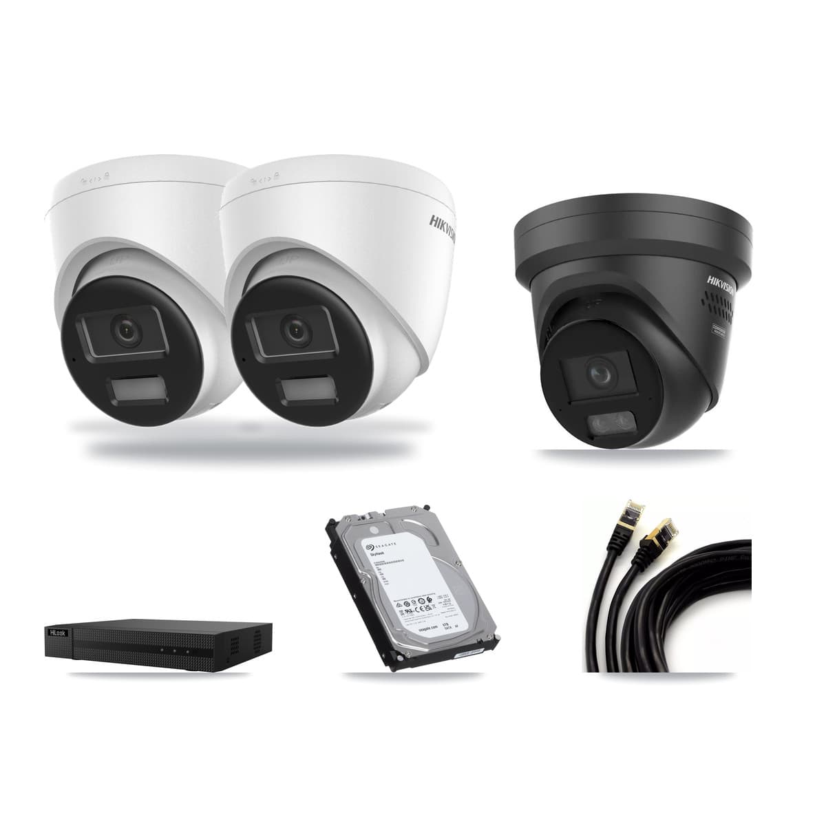 Hikvision & HiLook 8-Channel 4K CCTV Kit — 2 DS-2CD1383G2 + 1 Black DS-2CD2387G3 Turret Cameras + 6TB Recording - Image 1