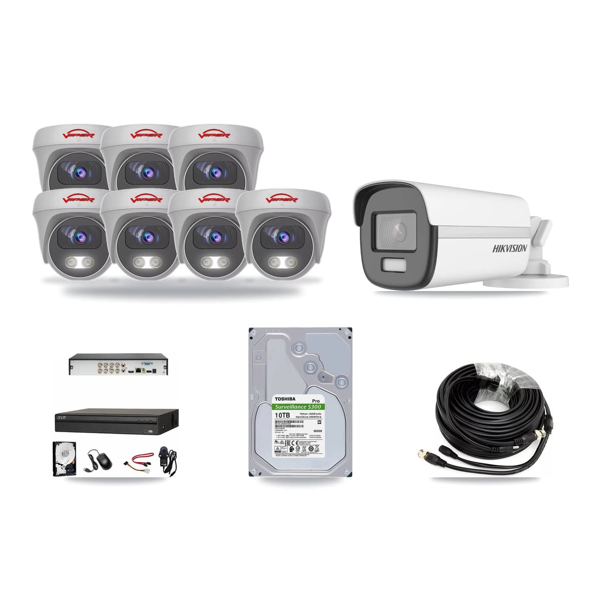 8-Channel 5MP – 4K CCTV Kit — 1 4K Bullet + 7 White 5MP Cameras + 10TB Recording (XVR-3108AD Recorder) - Image 1